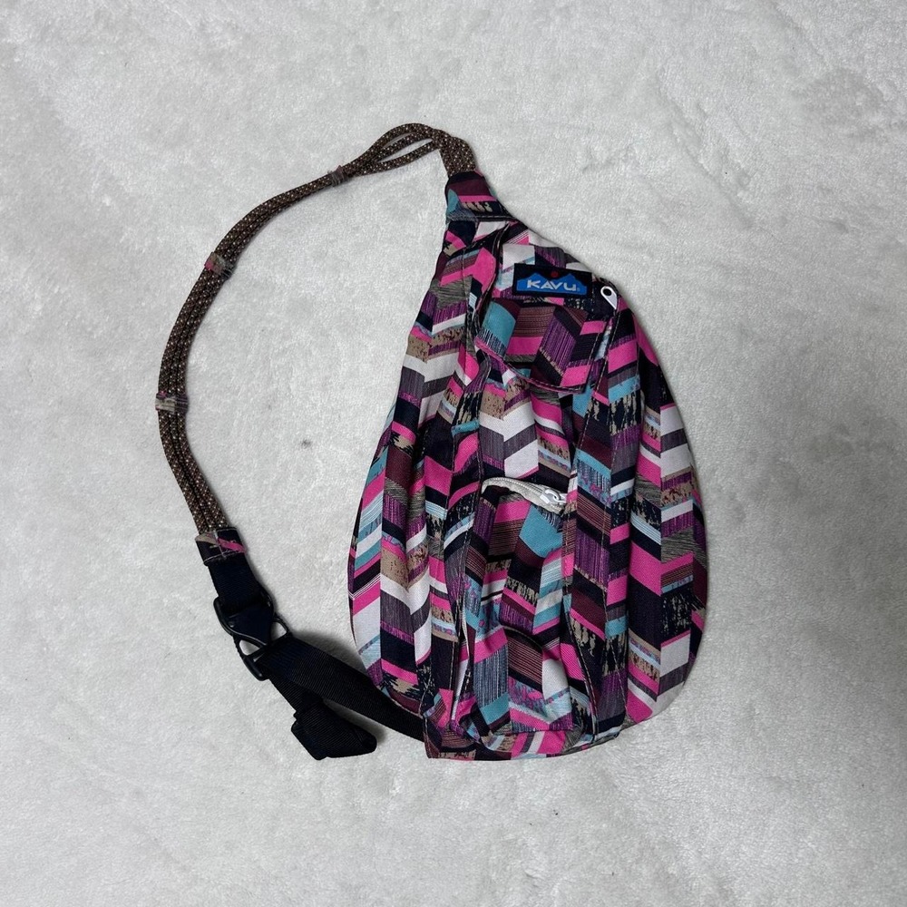 Kavu Pink / Black Rope Bag Sling Crossbody Bag Purse Beach‎ Hiking Backpack